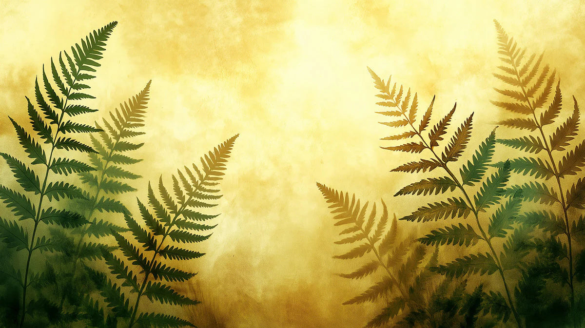 Golden Fern Botanical Mural Wallpaper — Warm Sunlight Glow Mural Wallpaper - room preview 02