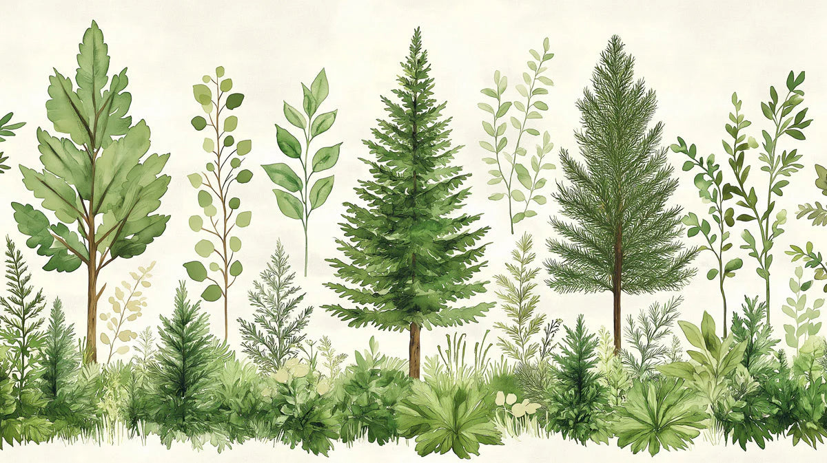 Watercolor Forest Gathering Mural Wallpaper — Gentle Botanical Mural Wallpaper - room preview 02