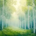 Sunlit Birch Forest Mural Wallpaper — Impressionistic Woodland Scene Mural Wallpaper - room preview 02
