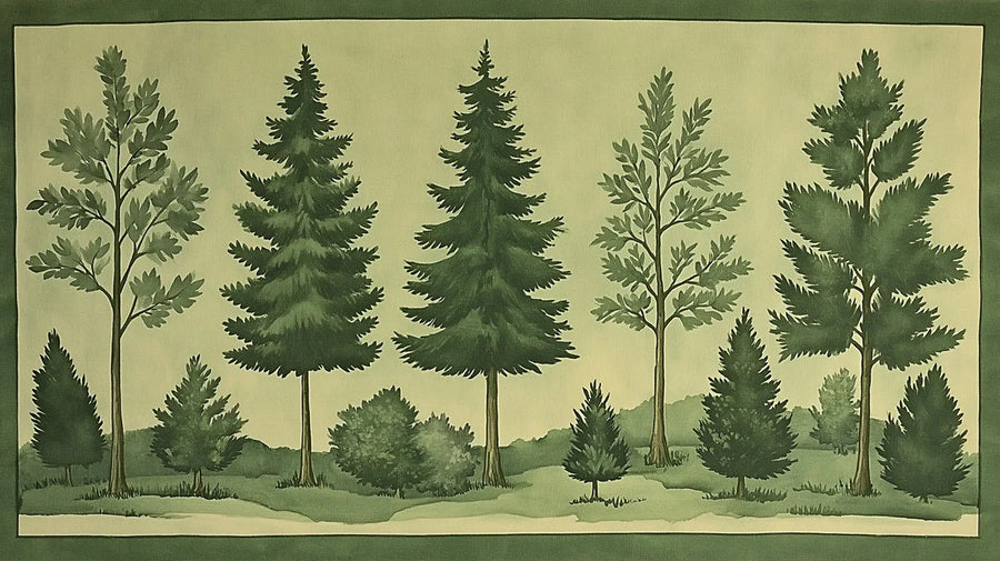 Forest Wallpaper Mural – Woodland Wall Mural – Hand-Painted Forest Scenic in Sage and Pine printable artwork
