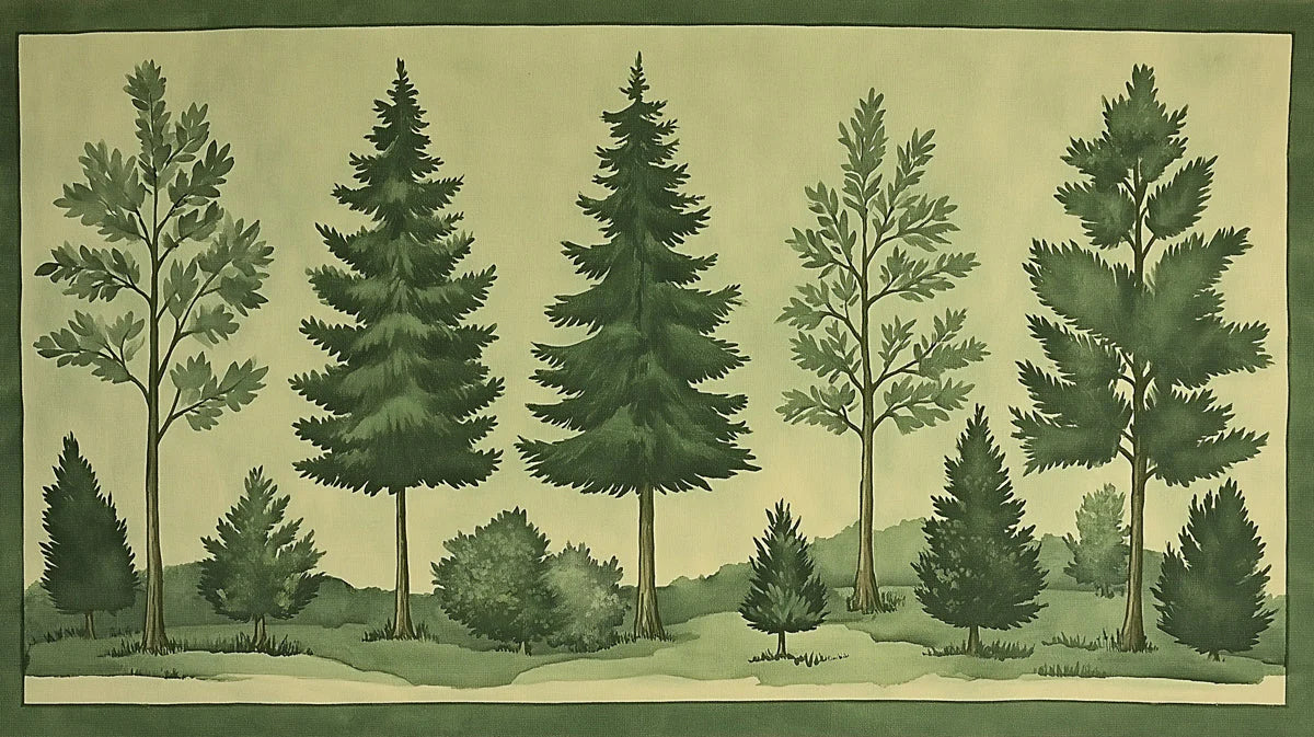 Hand-Painted Forest Scenic Mural Wallpaper in Sage and Pine Mural Wallpaper - room preview 02