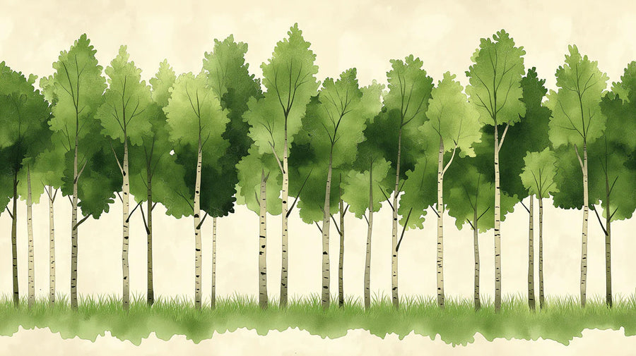 Forest Wallpaper Mural – Woodland Wall Mural – Birch Forest Grove — Hand-Painted Botanical Art printable artwork