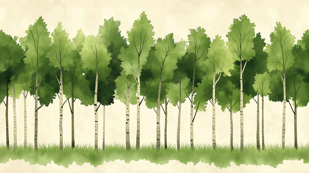 Birch Forest Grove Mural Wallpaper — Hand-Painted Botanical Art Mural Wallpaper - room preview 02