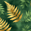 Gilded Fern Botanical Mural Wallpaper — Deep Green and Gold Mural Wallpaper - room preview 02