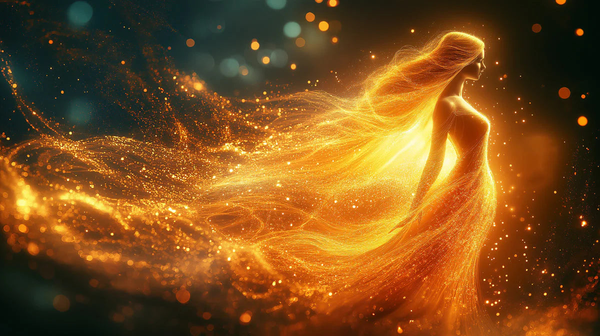 Celestial Goddess Gold Mural Wallpaper — Ethereal Cosmic Design Mural Wallpaper - room preview 02