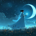 Moonlit Wanderer Mural Wallpaper — Whimsical Night Sky Scene Mural Wallpaper - room preview 02
