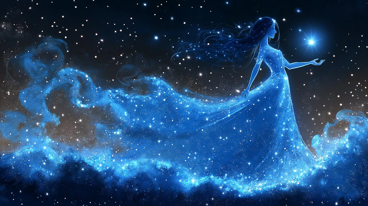 Celestial Goddess Starry Night Mural Wallpaper — Deep Blue Mural Mural Wallpaper - room preview 02