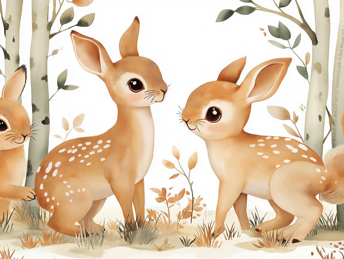 Whimsical Woodland Friends Mural Wallpaper — Soft Earthy Tones Mural Wallpaper - room preview 02