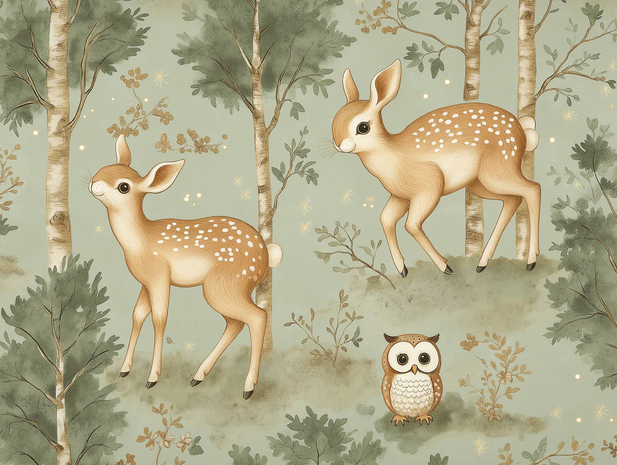 Enchanted Woodland Fawn Mural Wallpaper — Whimsical Forest Design Mural Wallpaper - room preview 02