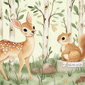 Woodland Friends Illustration Mural Wallpaper — Soft Forest Scene Mural Wallpaper - room preview 02