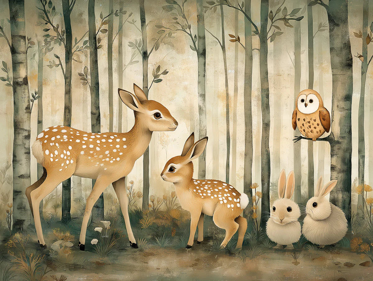 Woodland Friends Mural Wallpaper — Whimsical Forest Tale Mural Wallpaper - room preview 02