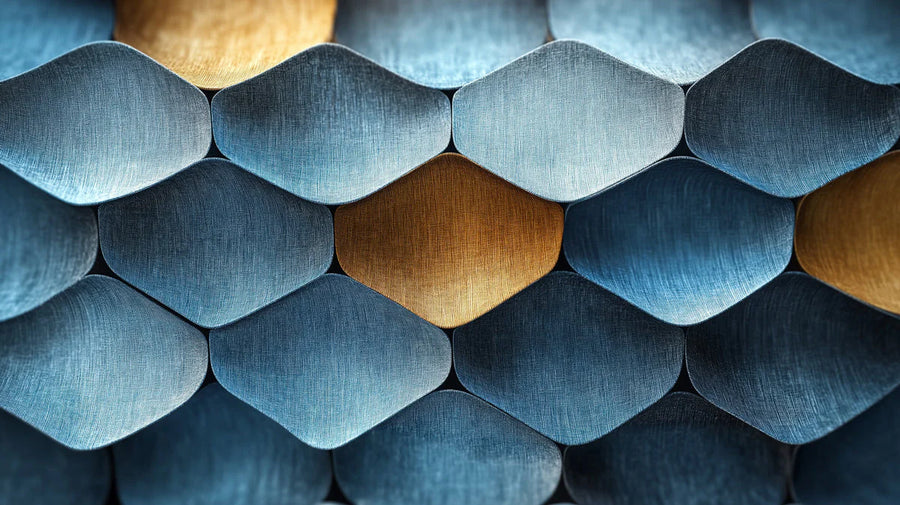 Geometric Wallpaper Mural – Pattern Wall Mural – Interlocking Geometric in Blue and Gold printable artwork