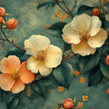 Painterly Wildflower Garden Mural Wallpaper in Soft Teal and Peach Mural Wallpaper - room preview 02