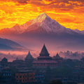 Himalayan Sunrise Mountain Village Mural Wallpaper - room preview 02