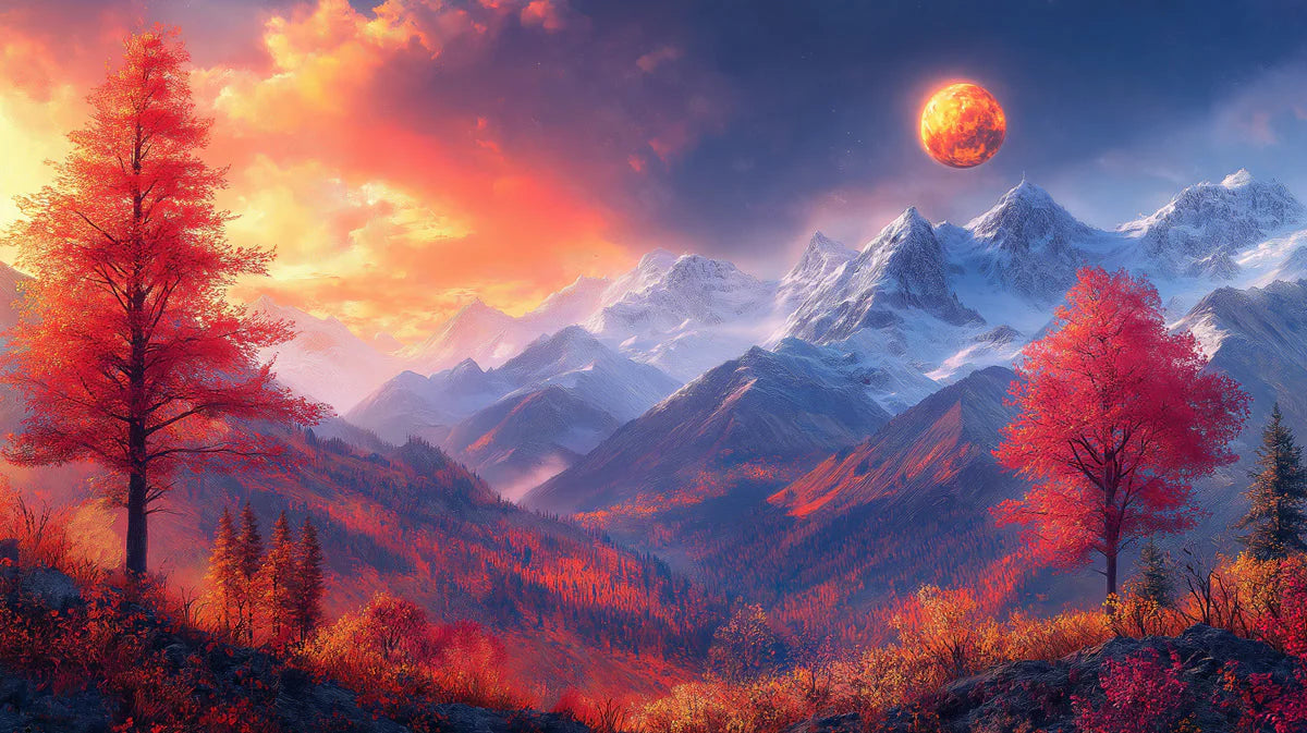 Celestial Mountain Range Mural Wallpaper — Sunset Vista Pattern Mural Wallpaper - room preview 02