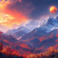 Celestial Mountain Range Mural Wallpaper — Sunset Vista Pattern Mural Wallpaper - room preview 02