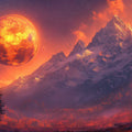 Fiery Lunar Mountain Landscape Mural Wallpaper — Whimsical Decor Mural Wallpaper - room preview 02