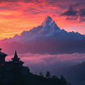 Himalayan Sunrise Temple Mural Wallpaper — Vivid Landscape Decor Mural Wallpaper - room preview 02