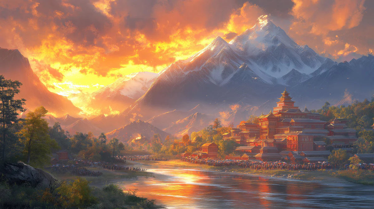 Golden Himalayan Temple Landscape Mural Wallpaper - room preview 02