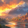 Golden Himalayan Temple Landscape Mural Wallpaper - room preview 02