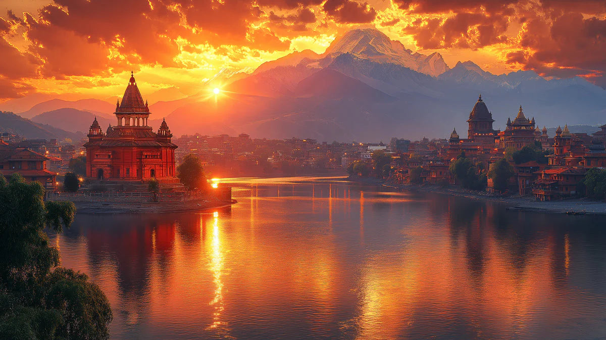 Golden Himalayan Sunset Cityscape Mural Wallpaper - room preview 02