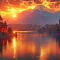 Golden Himalayan Sunset Cityscape Mural Wallpaper - room preview 02