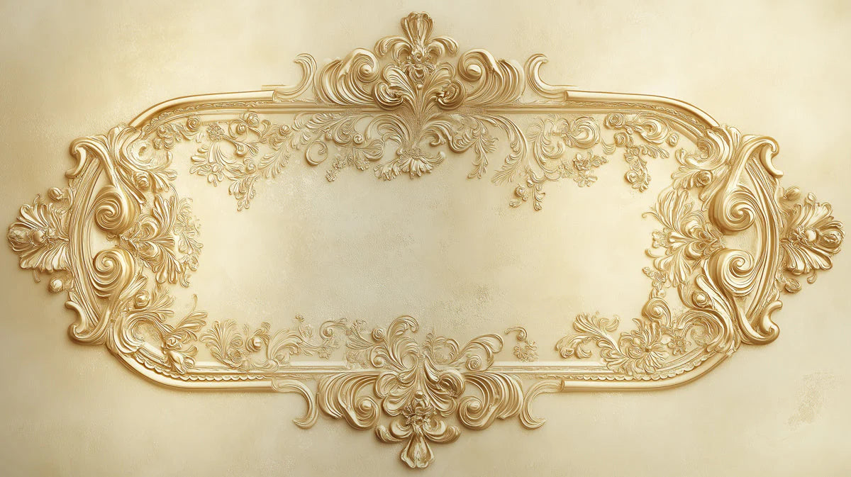 Ornate Baroque Damask Mural Wallpaper — Cream and Gold Relief Mural Wallpaper - room preview 02