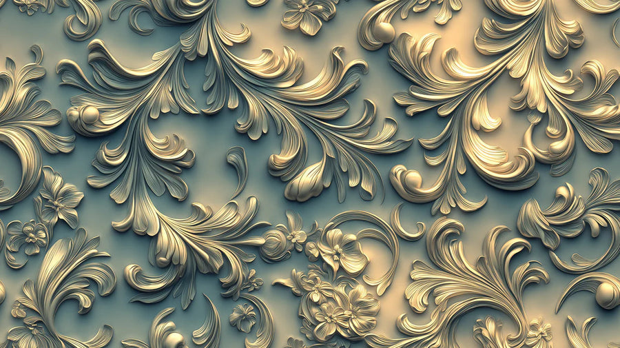 Papier peint mural floral baroque doré — Papier peint mural effet relief sculpté printable artwork