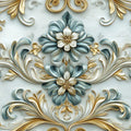 Baroque Floral Relief Mural Wallpaper in Soft Blue and Gold Mural Wallpaper - room preview 02