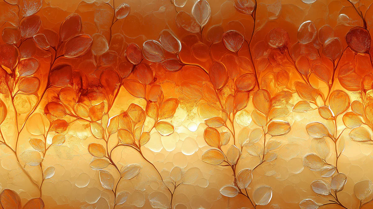 Autumn Leaves Botanical Mural Wallpaper — Warm Amber and Gold Mural Wallpaper - room preview 02