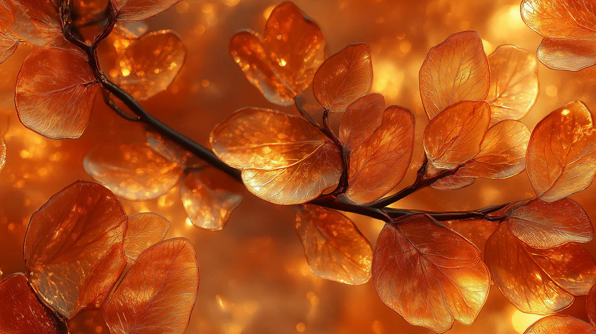 Gilded Autumn Foliage Mural Wallpaper — Warm Botanical Design Mural Wallpaper - room preview 02