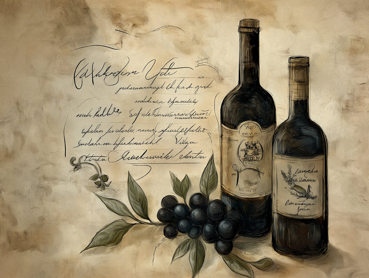 Vintage Vineyard Script Mural Wallpaper — Rustic Wine Illustration Mural Wallpaper - room preview 02