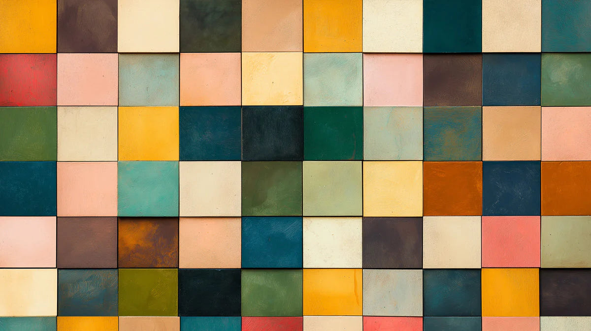 Modern Square Color Block Mural Wallpaper — Multicolored Grid Mural Wallpaper - room preview 02