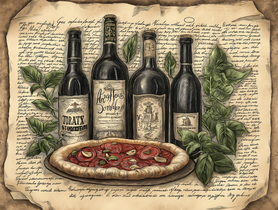 Painted Mural Wallpaper – Illustration Wall Mural – Italian Vineyard Culinary — Rustic Illustration printable artwork