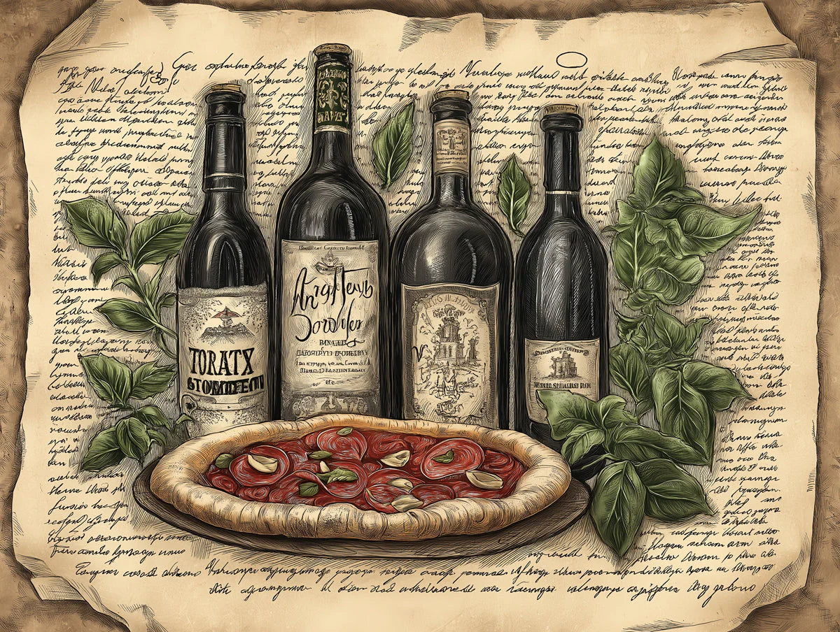 Italian Vineyard Culinary Mural Wallpaper — Rustic Illustration Mural Wallpaper - room preview 02