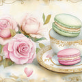 Macaron and Blush Rose Mural Wallpaper — Vintage Tea Time Motif Mural Wallpaper - room preview 02
