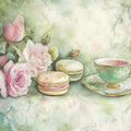 Rose Macaron Teatime Mural Wallpaper — Soft Pastel Floral Design Mural Wallpaper - room preview 02