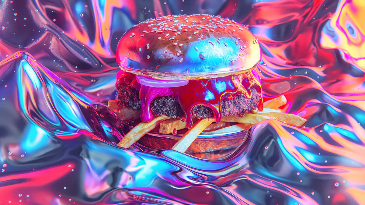 Neon Burger Mural Wallpaper — Vibrant Pop Art Dining Decor Mural Wallpaper - room preview 02