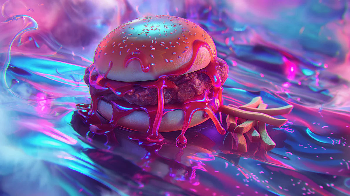 Neon Drip Burger Mural Wallpaper — Modern Pop Art Aesthetic Mural Wallpaper - room preview 02