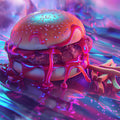 Neon Drip Burger Mural Wallpaper — Modern Pop Art Aesthetic Mural Wallpaper - room preview 02