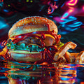 Neon Burger Pop Art Mural Wallpaper — Vibrant Urban Design Mural Wallpaper - room preview 02