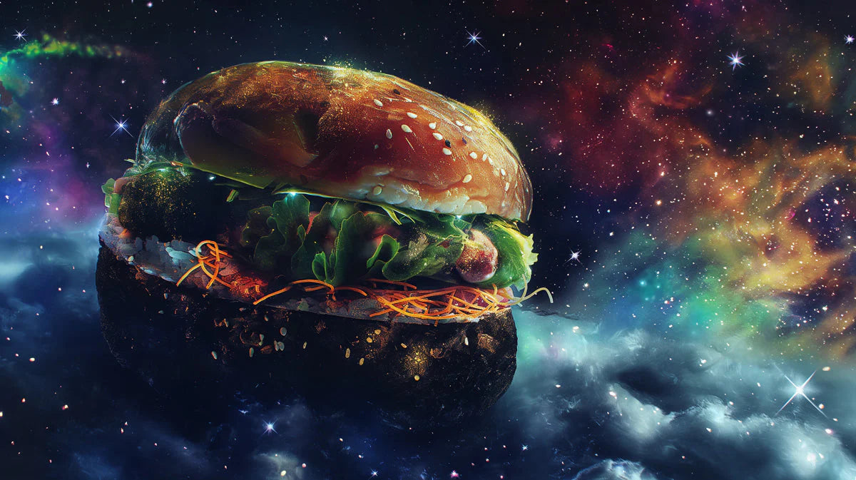 Cosmic Burger Mural Wallpaper — Surreal Science Fiction Art Mural Wallpaper - room preview 02