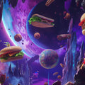 Interstellar Burger Fantasy Mural Wallpaper — Bold Sci-Fi Art Mural Wallpaper - room preview 02