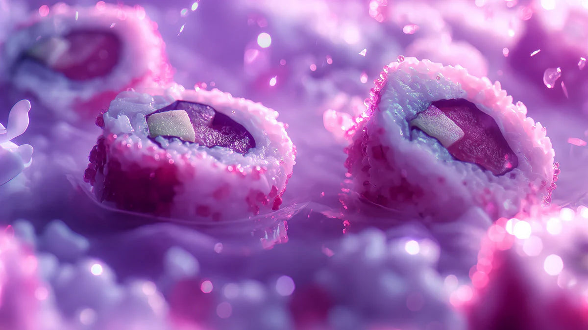 Neon Sushi Dreams Mural Wallpaper —Whimsical Culinary Art Mural Wallpaper - room preview 02
