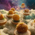 Floating Bites Mural Wallpaper — Surreal Cosmic Food Art Mural Wallpaper - room preview 02