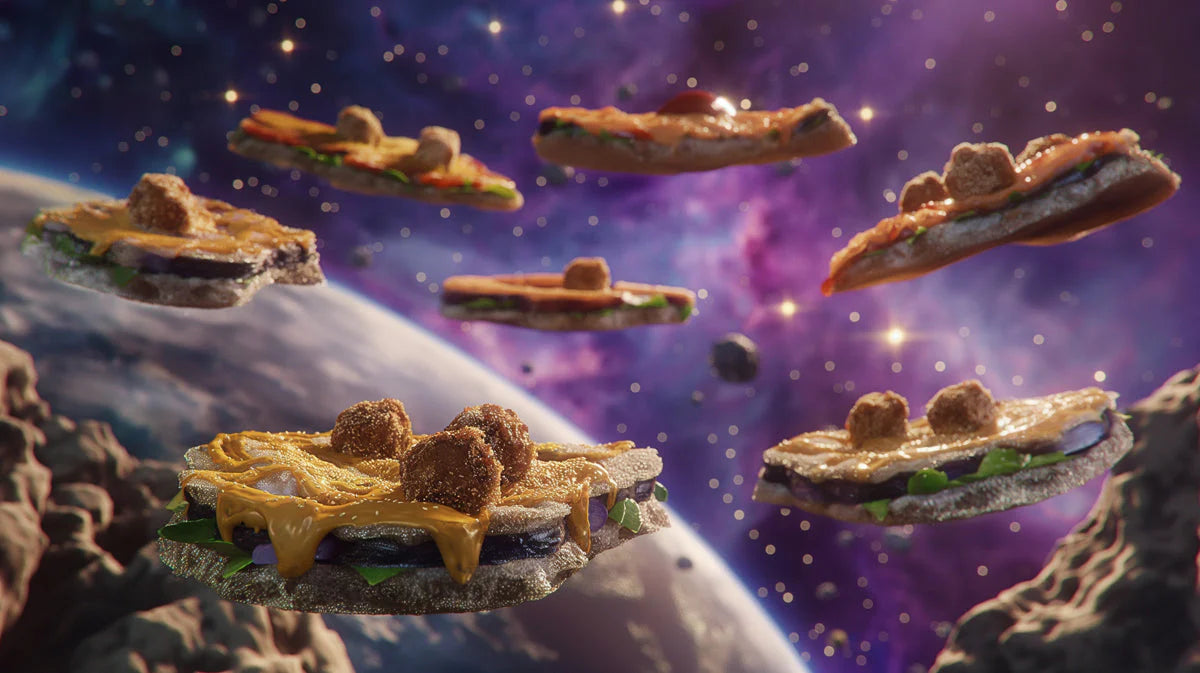 Cosmic Sandwich Mural Wallpaper — Whimsical Space Exploration Mural Wallpaper - room preview 02