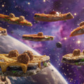 Cosmic Sandwich Mural Wallpaper — Whimsical Space Exploration Mural Wallpaper - room preview 02