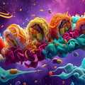 Cosmic Sushi Roll Mural Wallpaper — Vibrant Culinary Art Mural Wallpaper - room preview 02