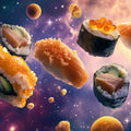 Cosmic Sushi Mural Wallpaper — Vibrant Galactic Culinary Art Mural Wallpaper - room preview 02