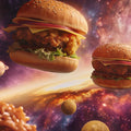 Cosmic Burger Galaxy Mural Wallpaper —Playful Surrealist Design Mural Wallpaper - room preview 02